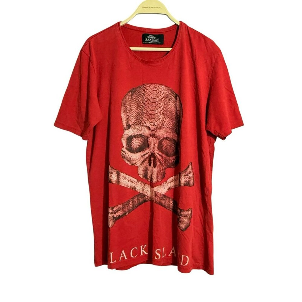 Black Island Skull Skeleton Crossbones Tshirt Men Size L Halloween Horror Devil